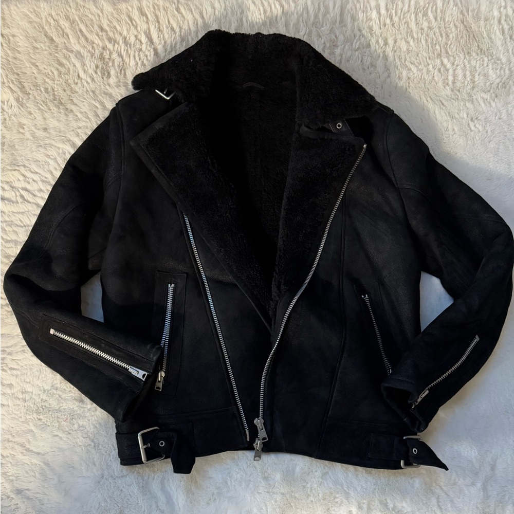 All Saints Mens Xena Shearling Biker Jacket